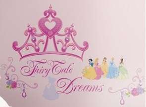 Huge Set 18 Disney Princess Crown Wall Decals Fairy Tale Dreams Pink 