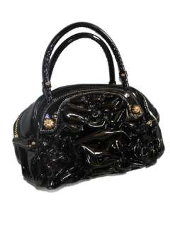Juicy Couture Black Patent Crown Jewel Bowler Bag Purse  