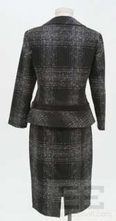   2pc Black White & Black Satin Trim Jacket Skirt & Suit Sz 6  
