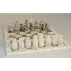  Scali Spiral Grey and White Alabaster Chess Set Toys 