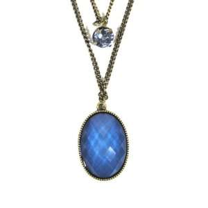 Blue Oval Gem Necklace Lavender Crystal Vintage Sparkle Charm Classic 