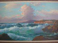Vintage Salvi Ocean Seascape Giant Oil Painting 59x30  