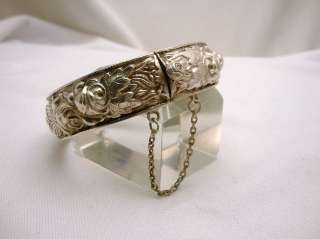 Vintage Victorian Repousse Hinged Bangle Bracelet  