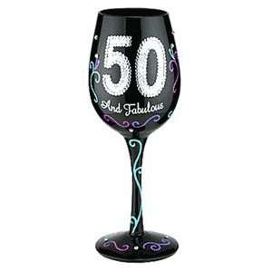 Bottoms Up 15 Ounce 50 and Fabulous Handpainted Wine Glass  
