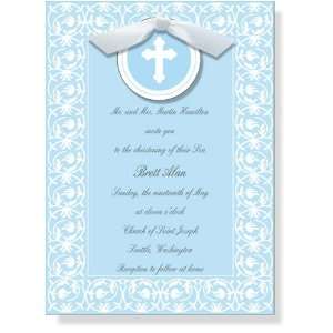    Boy Birth Announcements   Blue Debut Cross Invitation Baby
