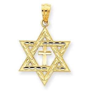  14k Diamond cut Star of David w/Cross Pendant Jewelry