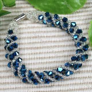Dark Blue Faceted Crystal Rhinestone Beads Bracelet 1PC  