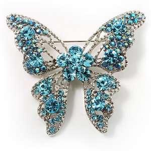  Dazzling Light Blue Crystal Butterfly Brooch Jewelry