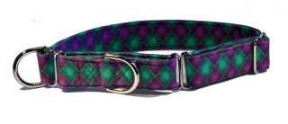 Green and Purple Harlequin Martingale Pet Dog Collar  