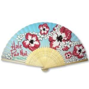   Floral Painted Bamboo Wood Oriental Silk Folding Fan