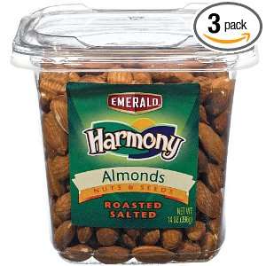 Emerald Harmony Almonds, Roasted with Sea Salt, 14 Ounce Tubs (Pack of 