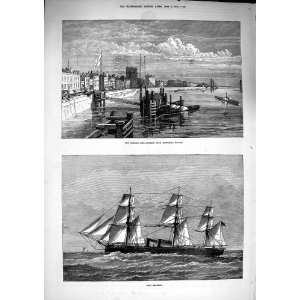   1874 Chelsea Embankment Battersea Bridge Ship Raleigh