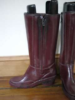   Lined Zip Up Wedge Knee High RUBBER Rain Snow BOOTS Womens 5 35  