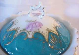   Limoges Biscuit Jar Hand Painted Lilacs Roses Pink, Blue, Gold France
