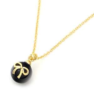  [Aznavour] Lovely & Cute Ball Gold Ribbon Necklace / Black 