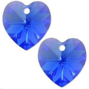  2 Sapphire AB Swarovski Crystal Heart Charm 10mm New