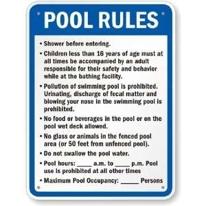  New York Custom Pool Rules Sign Aluminum, 24 x 18 
