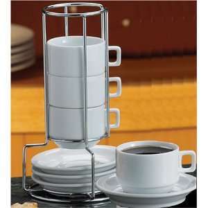   Import Stackable Porcelain Demi Cup & Saucer Set, 9pc