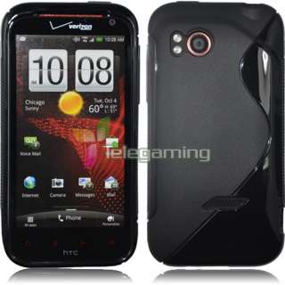 BLACK COVER GEL TPU CASE+CAR CHARGER+SCREEN PROTECTOR For HTC REZOUND 