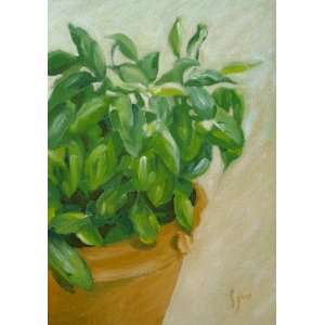  Pot OBasil, Original Painting, Home Decor Artwork