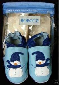 Baby Boy ROBEEZ Blue Snowman Leather Slip On Crib Shoes 6 12 NEW HCTS 