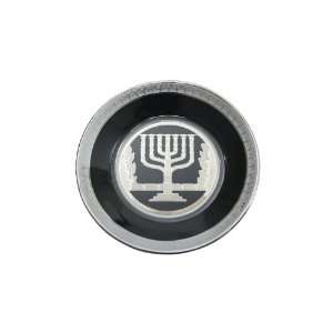 11 cm. Black and Silver Ceramic Decorative Plate with Knesset Menorah
