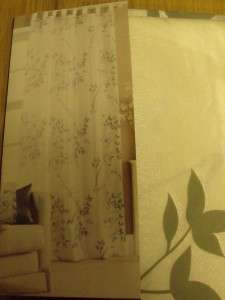 White Satin Flock Leaf Design Tab Top Curtain PANEL BN 5023674075216 