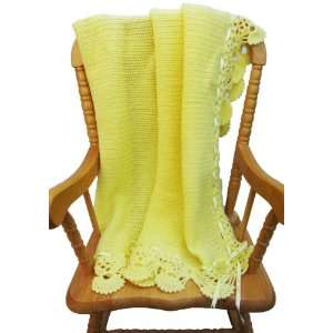   Baby Blanket   Orchid Yellow (100% Hand crocheted Border, Large Size