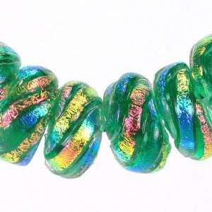   Green with Rainbow Stripes Dichroic Glass Beads Arts, Crafts & Sewing