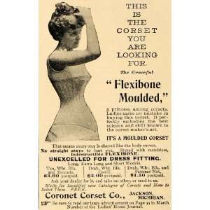 1895 Ad Coronet Corset Co Flexibone Moulded Fashion   Original Print 