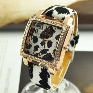Crystals Studded Dial Leopard Ladies Womens Bracelet Bangle Wrist 