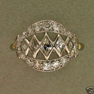   DECO 1940s KITE SHAPED & ROUND BEAD DIAMOND SOLID PLATINUM DOME RING