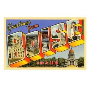  Greetings from Boise, Idaho Giclee Poster Print, 12x16 