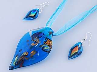   Murano Lampwork Glass Beads Dichroic Foil Necklace Earring Set  