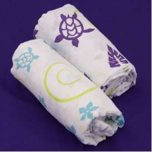   Hawaiian (Purple & Teal) 2 Pack, Organic Muslin Swaddle Blankets Baby
