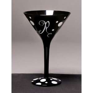 Personalitini   Monogram Black Polka Dot Martini Glass   R  