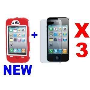  Scratch / Dirt Protector Cover Case for iPhone 4   Red + 3 