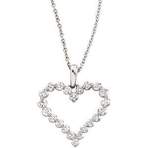  14K White Gold 1 Ct Tw Diamond Heart Necklace Jewelry