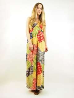 Vtg 70s PATCHWORK Floral Calico EMPIRE Hippie Boho HALTER Maxi Dress S 