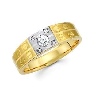 Size  9.5   .19ct Diamond 14k Yellow n White Gold Mens Wedding Ring 