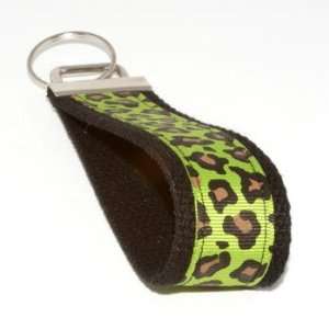 Green Leopard Print 5   Black   Fabric Keychain Key Fob 