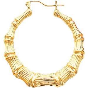  14K Yellow Gold Bamboo Hoop Earrings Jewelry New B 