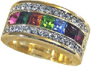 18kt Gold gp Multi Color Stone Ladies Ring Size 5 10 W510 FREE 