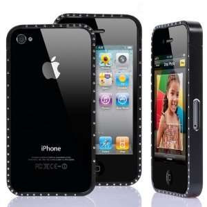   Aluminum Frame Metal Case Diamond Bumper Cover for iPhone 4/4S(Black