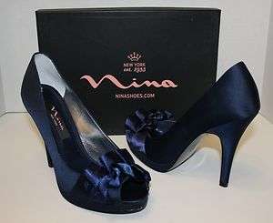 Nina Evelixa new navy blue dress peep toe pump shoes New In Box  