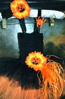 halloween tutu dress baby girl band flower black/orange  