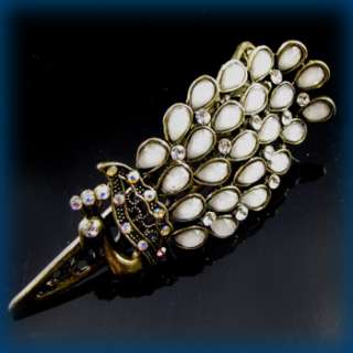 ADDL Item , 1pc antiqued peacock hair clamp clip crystal 