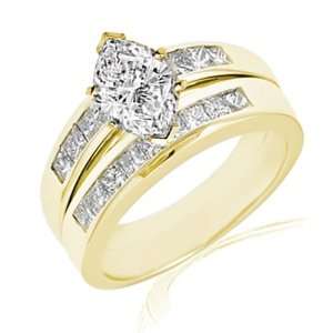   Diamond Engagement Wedding Ring Set 14K GIA CUT VERY GOOD YELLOW GOLD