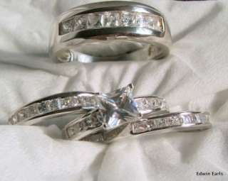 His & Her Engagement Ring Set 4 Rings  