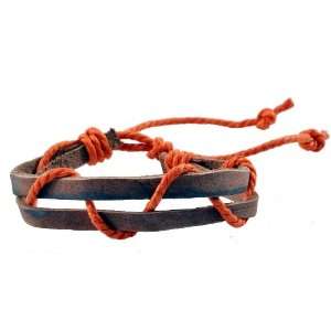 Orange Hemp Leather Bracelet / Leather Wristband / Surf Bracelet #161